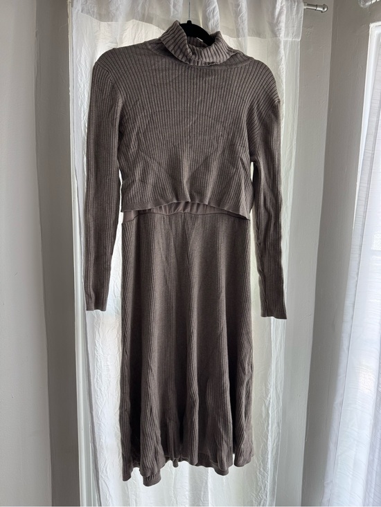 Seraphine Dresses & Skirts - Seraphine maternity Ribbed Long-Sleeve Turtleneck Midi Dress in Taupe